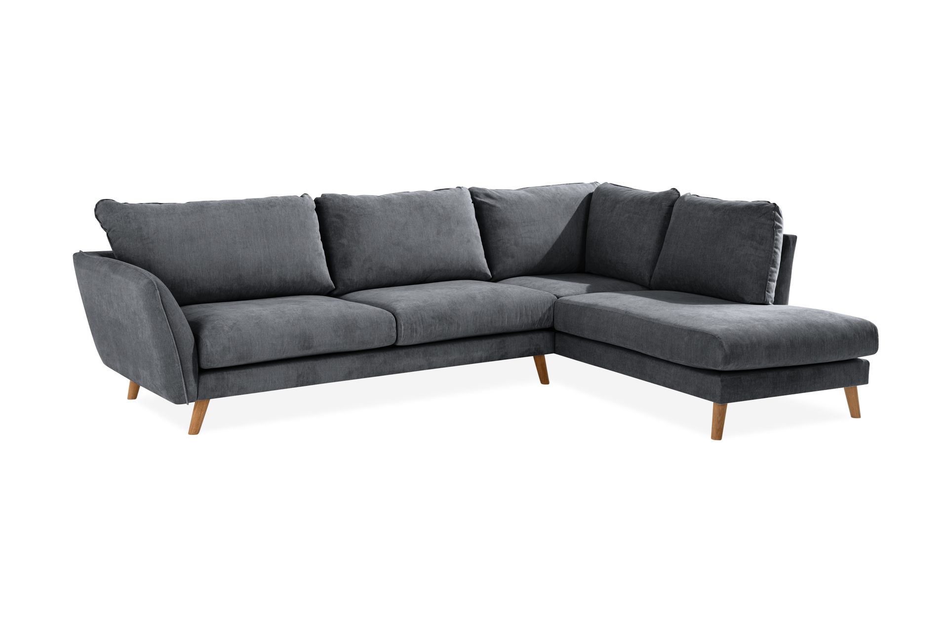Trend Lyx 4-seters Høyrevendt L-formet Sjeselongsofa i Stoff - Mørk grå - Møbler - Sofaer - Sofaer med sjeselong - 4 seters sofa med divan