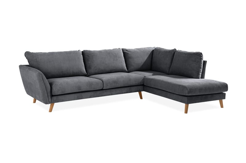 Trend Lyx 4-seters Høyrevendt L-formet Sjeselongsofa i Stoff - Mørk grå - Møbler - Sofaer - Sofaer med sjeselong - 4 seters sofa med divan