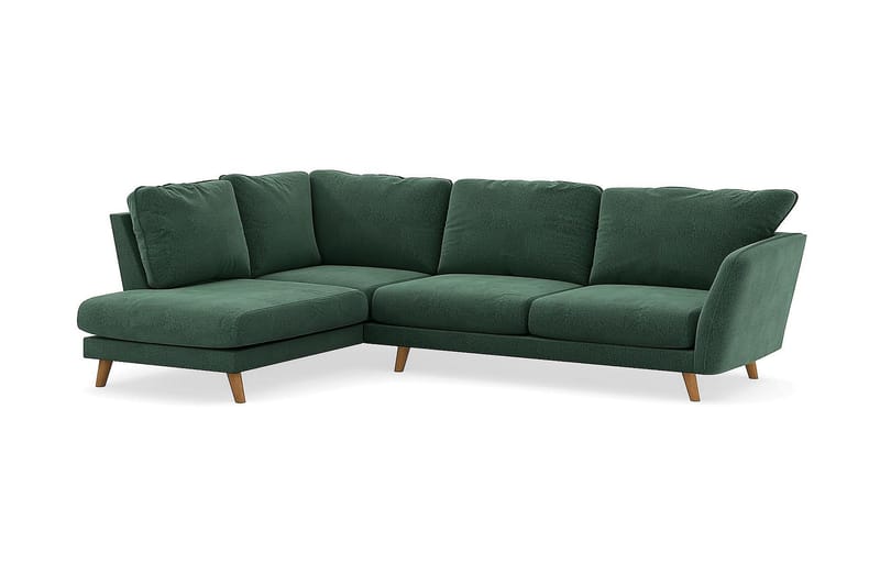 Trend Lyx 4-seters Venstrevendt L-formet Sjeselongsofa i Fløyel - Mørkegrønn - Møbler - Sofaer - Sofaer med sjeselong - 4 seters sofa med divan