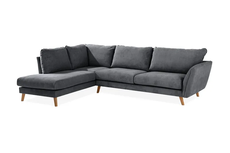 Trend Lyx 4-seters Venstrevendt L-formet Sjeselongsofa i Stoff - Mørk grå - Møbler - Sofaer - Sofaer med sjeselong - 4 seters sofa med divan