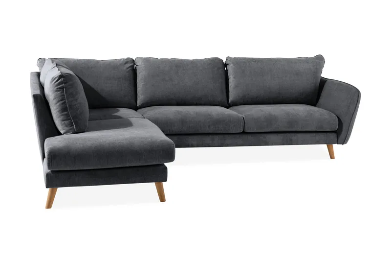 Trend Lyx 4-seters Venstrevendt L-formet Sjeselongsofa i Stoff - Mørk grå - Møbler - Sofaer - Sofaer med sjeselong - 4 seters sofa med divan