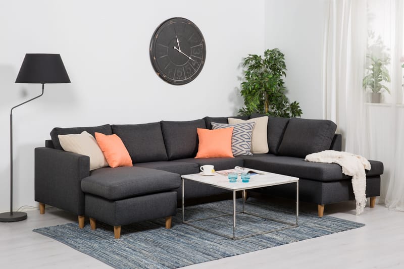U-sofa Yen med Divan Venstre - Mørkgrå - 4 seters sofa med divan - U-sofa