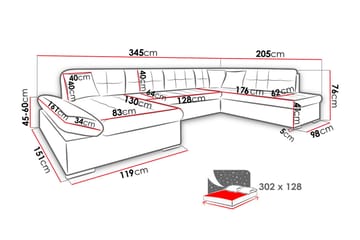 Zumar Sofa med Sjeselong og Divan 4-seter - Blå - Møbler - Sofaer - Sofaer med sjeselong - 4 seters sofa med divan