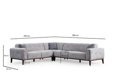 Adelphe 4-seters Sofa med Divan - Lysegrå - Møbler - Sofaer - Sofaer med sjeselong - 4 seters sofa med divan