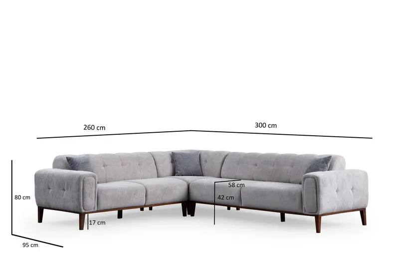 Adelphe 4-seters Sofa med Divan - Lysegrå - Møbler - Sofaer - Sofaer med sjeselong - 4 seters sofa med divan