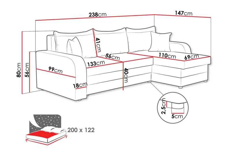 Alvared Sofa med Sjeselong 3-seter - Mørk grå - Møbler - Sofaer - Sofaer med sjeselong - 3 seters sofa med divan