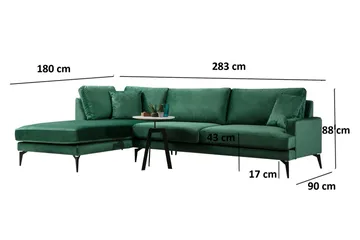Andary Divansofa - Grønn/Svart - Møbler - Sofaer - Sofaer med sjeselong - 4 seters sofa med divan