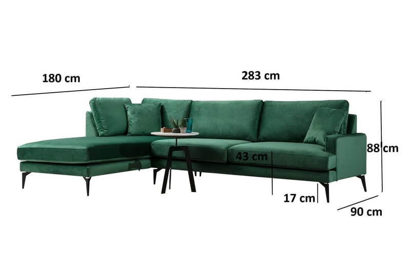 Andary Divansofa - Grønn/Svart - Møbler - Sofaer - Sofaer med sjeselong - 4 seters sofa med divan