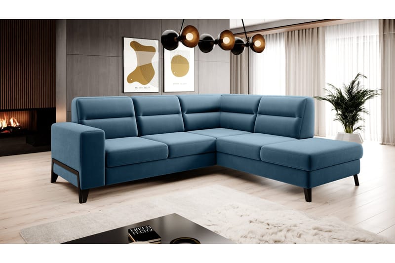 Anglika Sofa m. Sjeselong 4-seters, Blå