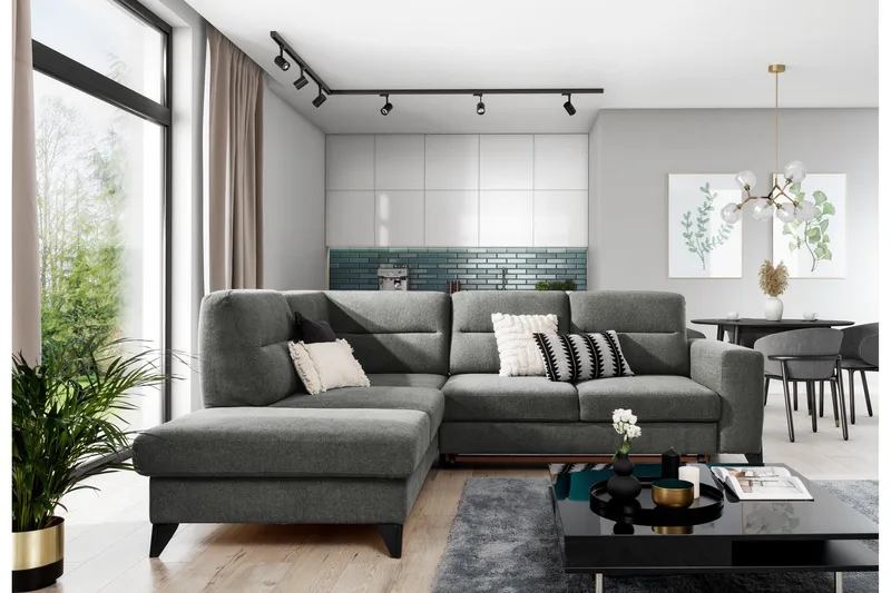 Anglika Sofa m. Sjeselong 4-seters, Grå