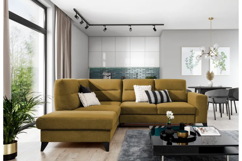 Anglika Sofa m. Sjeselong 4-seters - Gul - Møbler - Sofaer - Sofaer med sjeselong - 4 seters sofa med divan