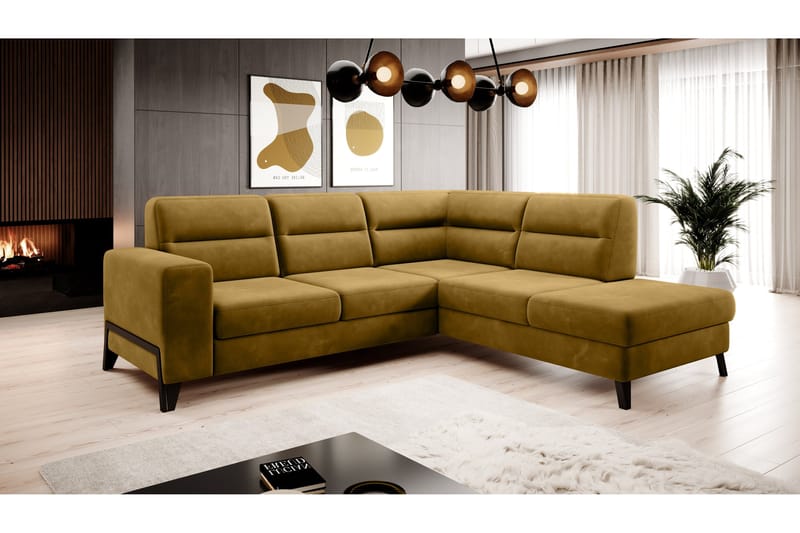 Anglika Sofa m. Sjeselong 4-seters, Gul
