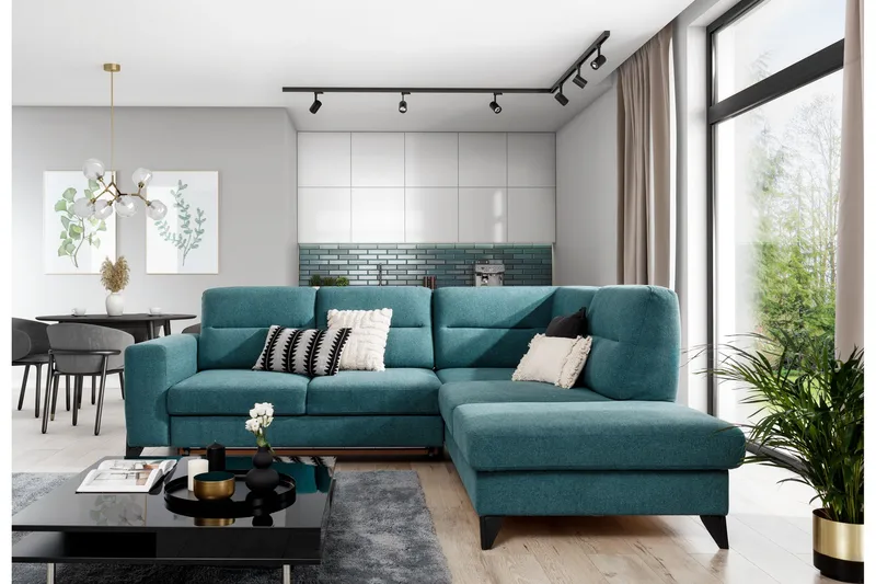 Anglika Sofa m. Sjeselong 4-seters - Lyseblå - Møbler - Sofaer - Sofaer med sjeselong - 4 seters sofa med divan