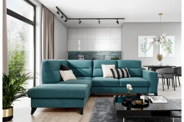 Anglika Sofa m. Sjeselong 4-seters - Lyseblå - Møbler - Sofaer - Sofaer med sjeselong - 4 seters sofa med divan