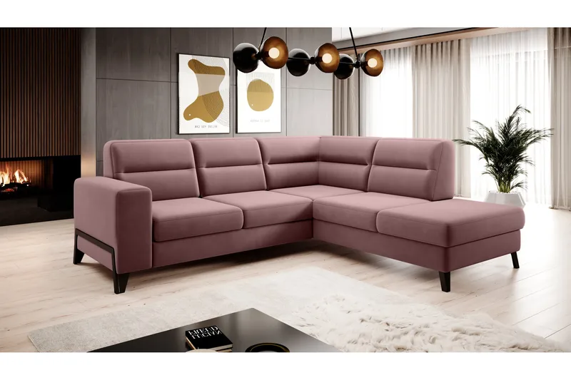 Anglika Sofa m. Sjeselong 4-seters, Rosa