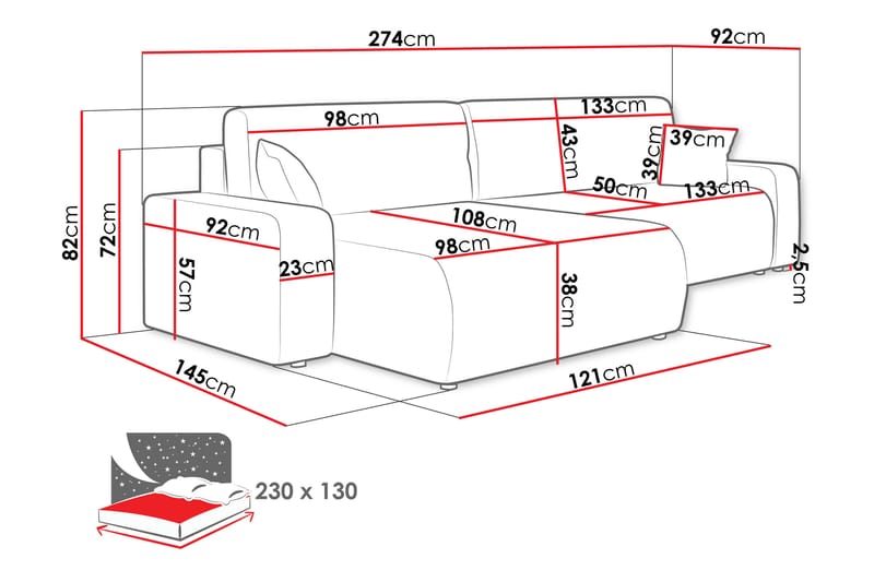 Barile Sofa med Divan 3-seter - Blå - Møbler - Sofaer - Sofaer med sjeselong - 3 seters sofa med divan