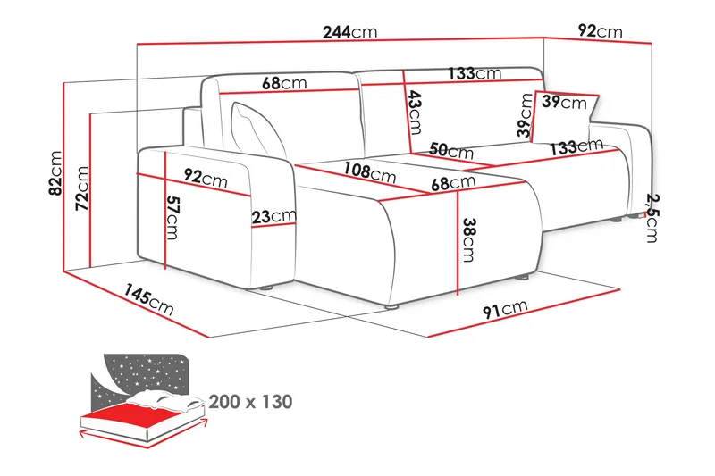 Barile Sofa med Divan 3-seter - Grå - Møbler - Sofaer - Sofaer med sjeselong - 3 seters sofa med divan