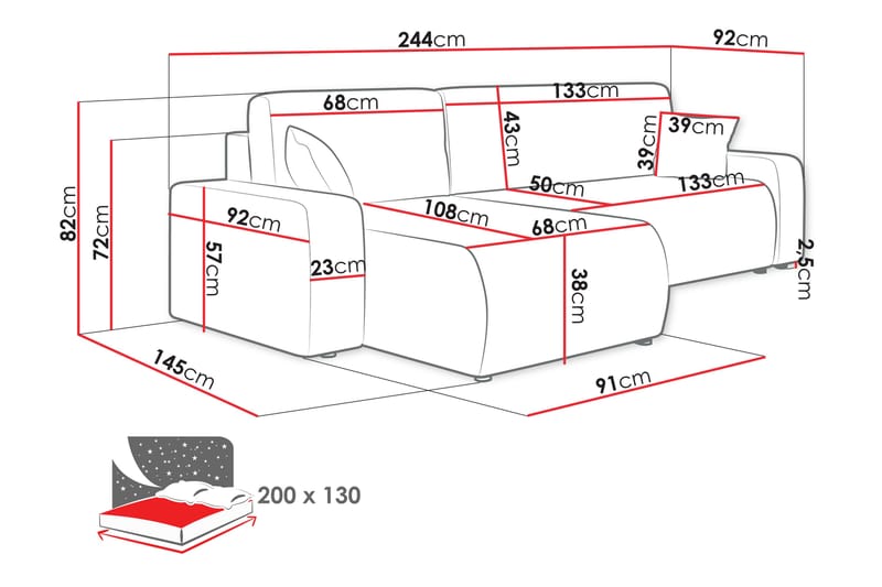Barile Sofa med Divan 3-seter - Lys grå - Møbler - Sofaer - Sofaer med sjeselong - 3 seters sofa med divan