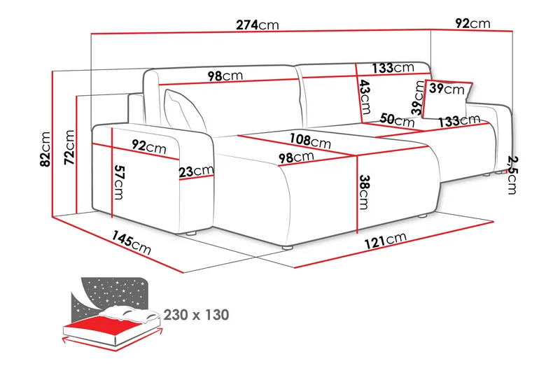Barile Sofa med Divan 3-seter - Rosa - Møbler - Sofaer - Sofaer med sjeselong - 3 seters sofa med divan