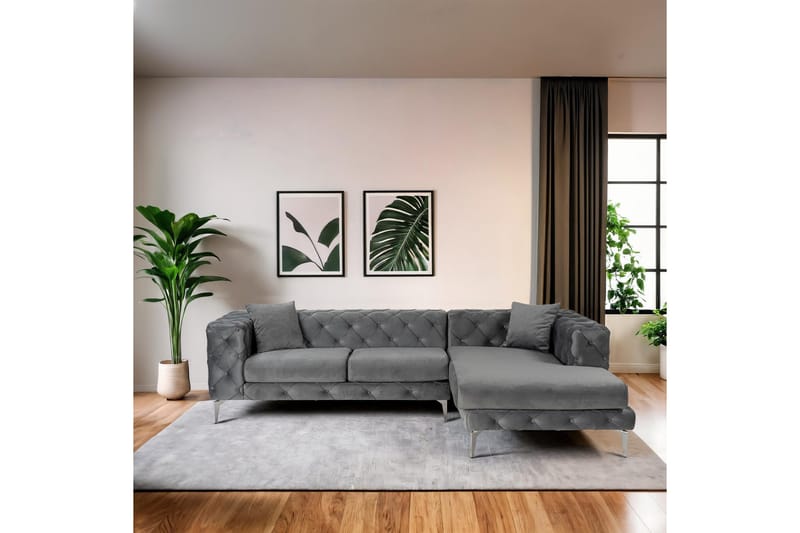 Beachport 3-seters Sofa med Høyre Sjeselong - Antrasitt - Møbler - Sofaer - Fløyelssofaer
