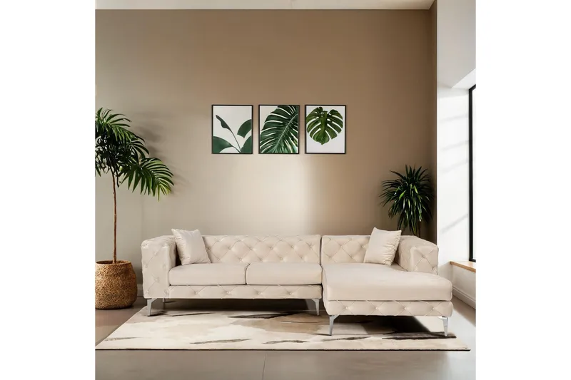 Beachport 3-seters Sofa med Høyre Sjeselong - Beige - Møbler - Sofaer - Sofaer med sjeselong - 3 seters sofa med divan