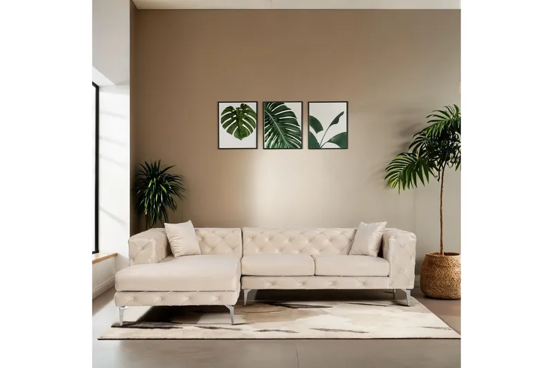 Beachport 3-seters Sofa med Venstre Sjeselong - Beige - Møbler - Sofaer - Sofaer med sjeselong - 3 seters sofa med divan