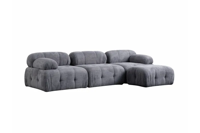 Belgin Sofa med Sjeselong 3-seter - Grå - Møbler - Sofaer - Modulsofaer - Komplett modulsofa