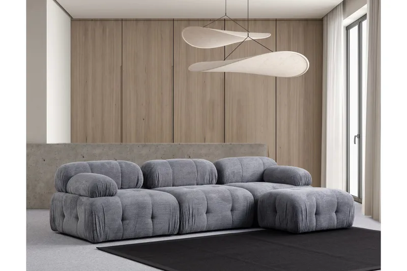 Belgin Sofa med Sjeselong 3-seter, Grå