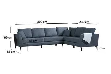 Bouchelle Hjørnesofa med Divan Høyre - Grå - Møbler - Sofaer - Sofaer med sjeselong