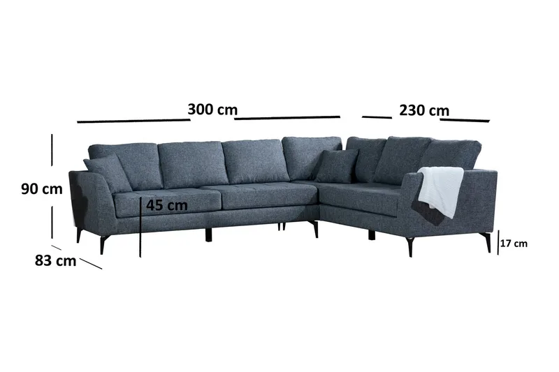 Bouchelle Hjørnesofa med Divan Høyre - Grå - Møbler - Sofaer - Sofaer med sjeselong