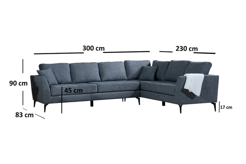 Bouchelle Hjørnesofa med Divan Høyre - Grå - Møbler - Sofaer - Sofaer med sjeselong