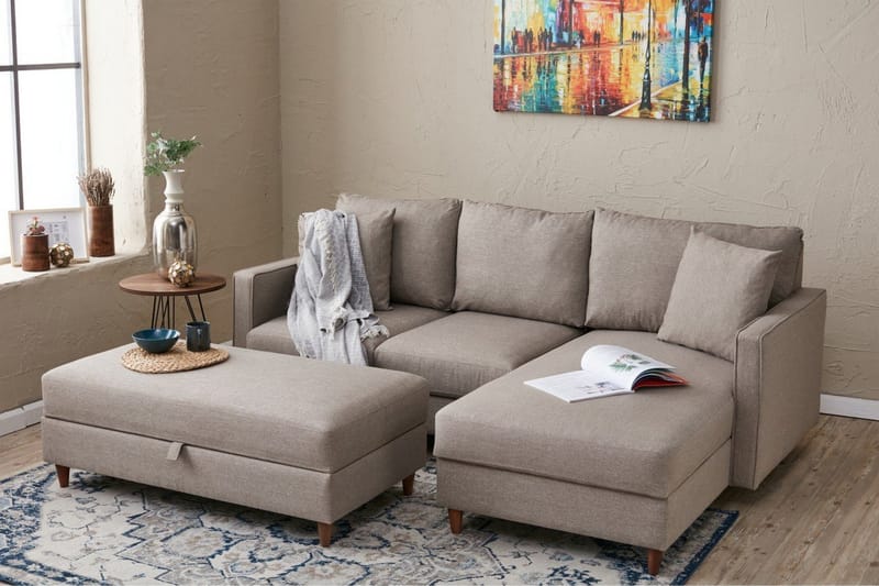 Braneles Sofa med Sjeselong 4-seter - Beige - Møbler - Sofaer - Sofaer med sjeselong - 4 seters sofa med divan