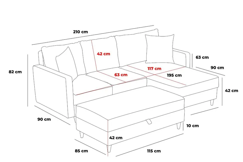 Braneles Sofa med Sjeselong 4-seter - Beige - Møbler - Sofaer - Sofaer med sjeselong - 4 seters sofa med divan
