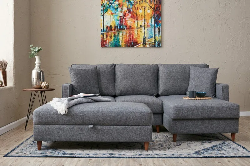 Braneles Sofa med Sjeselong 4-seter - Grå - Møbler - Sofaer - Sofaer med sjeselong - 4 seters sofa med divan