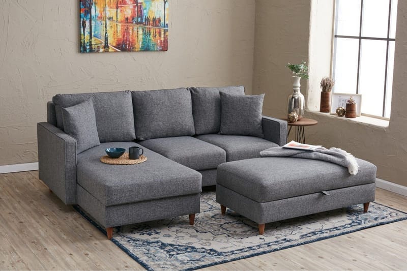 Braneles Sofa med Sjeselong 4-seter - Grå - Møbler - Sofaer - Sofaer med sjeselong - 4 seters sofa med divan