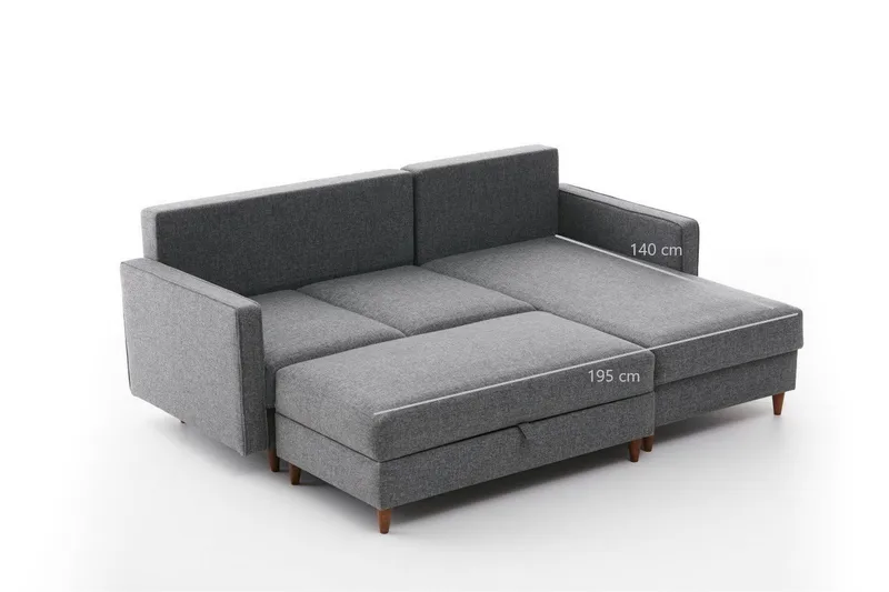 Braneles Sofa med Sjeselong 4-seter - Grå - Møbler - Sofaer - Sofaer med sjeselong - 4 seters sofa med divan