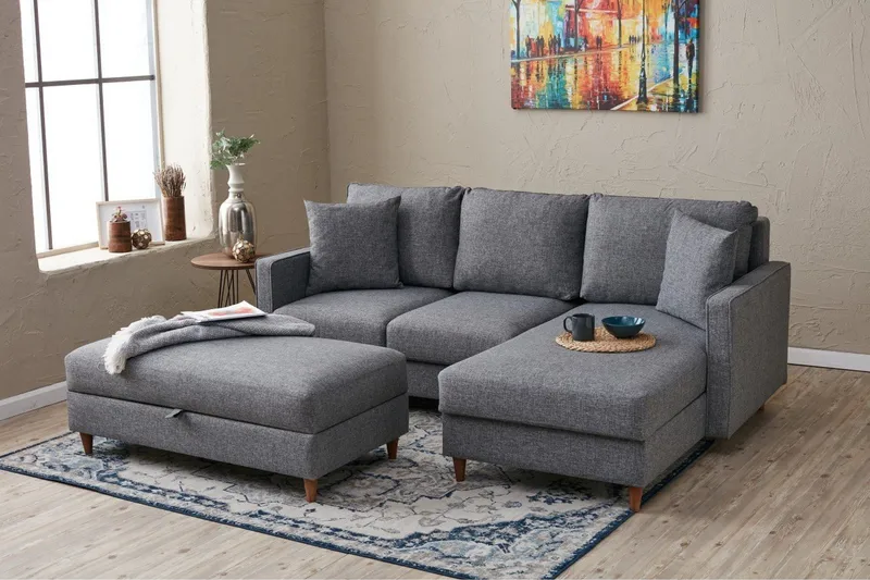Braneles Sofa med Sjeselong 4-seter - Grå - Møbler - Sofaer - Sofaer med sjeselong - 4 seters sofa med divan