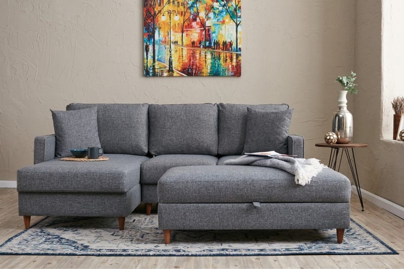 Braneles Sofa med Sjeselong 4-seter - Grå - Møbler - Sofaer - Sofaer med sjeselong - 4 seters sofa med divan