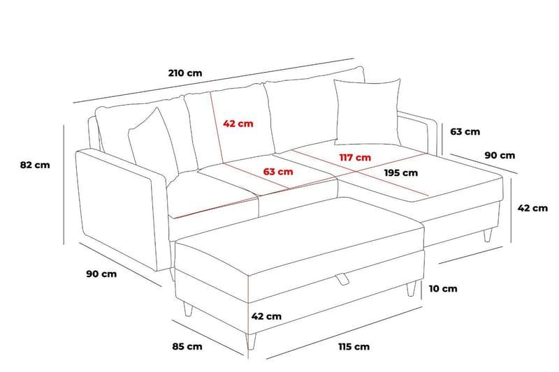 Braneles Sofa med Sjeselong 4-seter - Grå - Møbler - Sofaer - Sofaer med sjeselong - 4 seters sofa med divan