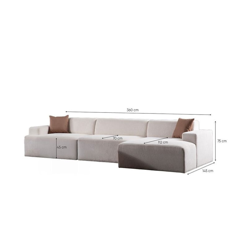 Branorin 4-seters sofa med Sjeselong - Hvit - Møbler - Sofaer - Sofaer med sjeselong - 4 seters sofa med divan