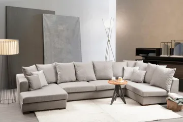 Castelloli 4-seter U-formet Hjørnesofa med Divan og Sjeselong i Stoff - Lysegrå - Møbler - Sofaer - Hjørnesofaer - Hjørnesofa med divan