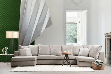 Castelloli 4-seter U-formet Hjørnesofa med Divan og Sjeselong i Stoff - Lysegrå - Møbler - Sofaer - Hjørnesofaer - Hjørnesofa med divan