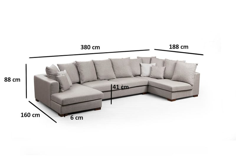 Castelloli 4-seter U-formet Hjørnesofa med Divan og Sjeselong i Stoff - Lysegrå - Møbler - Sofaer - Hjørnesofaer - Hjørnesofa med divan