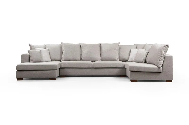 Castelloli 4-seter U-formet Hjørnesofa med Divan og Sjeselong i Stoff, Lysegrå