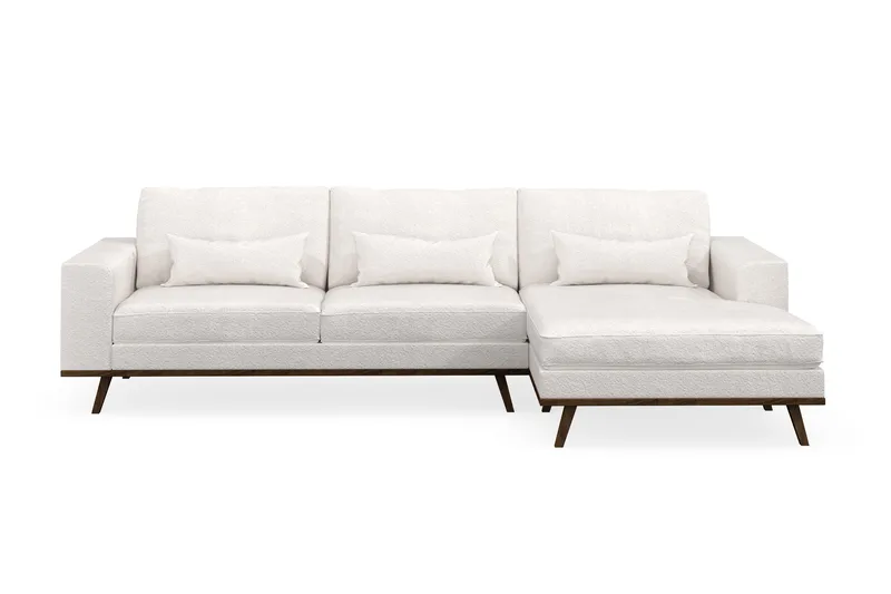 Copenhagen 4-seters Høyrevendt L-formet Divansofa i Bouclé, Hvit