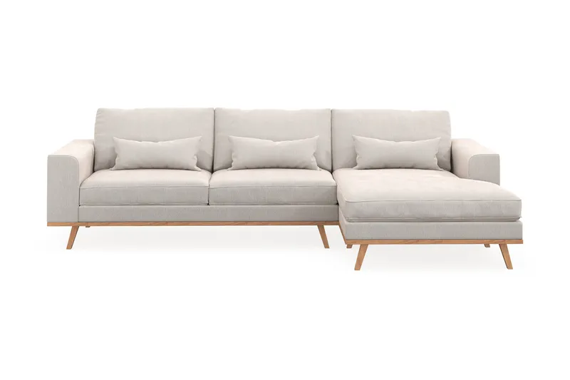 Copenhagen 4-seters Høyrevendt L-formet Divansofa i Fløyel - Kremhvit - Møbler - Sofaer - Sofaer med sjeselong - 4 seters sofa med divan