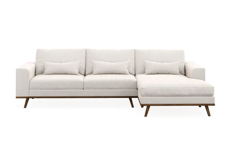 Copenhagen 4-seters Høyrevendt L-formet Divansofa i Fløyel, Kremhvit