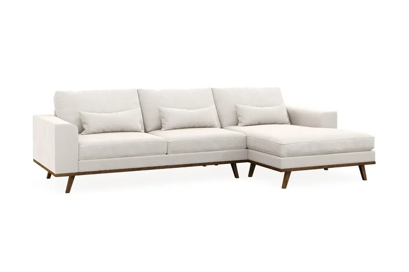 Copenhagen 4-seters Høyrevendt L-formet Divansofa i Fløyel - Kremhvit - Møbler - Sofaer - Sofaer med sjeselong - 4 seters sofa med divan