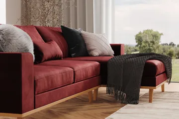 Copenhagen 4-seters Høyrevendt L-formet Divansofa i Fløyel - Lilla - Møbler - Sofaer - Sofaer med sjeselong - 4 seters sofa med divan