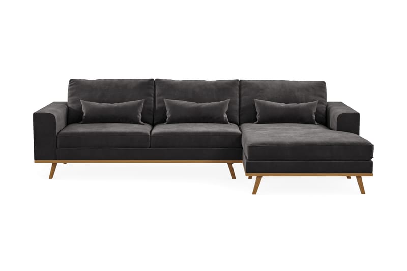 Copenhagen 4-seters Høyrevendt L-formet Divansofa i Fløyel - Mørk grå - Møbler - Sofaer - Sofaer med sjeselong - 4 seters sofa med divan